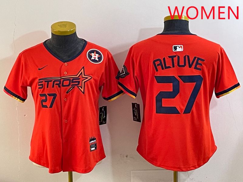 Women Houston Astros #27 Altuve Orange Three generations Joint Name 2025 Nike MLB Jersey style 4103->women mlb jersey->Women Jersey